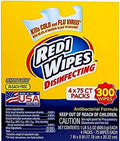 REDI Wipes DISINFECTING I Lemon Scent I Bleach Free I ANITBACTERIAL Formula I 4 X 75CT Packs (300 Wipes) I Made in The USA