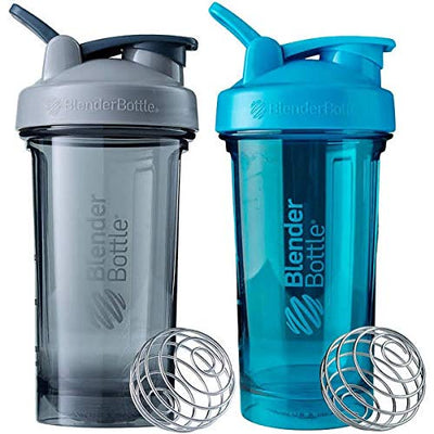 BlenderBottle Pro Series Shaker Bottle BlenderBall Rounded Base with SpoutGuard, 24 Ounce, 2-Pack (Black - Orange)