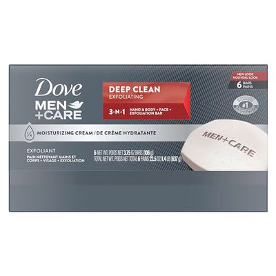 Dove Men+Care Body Soap and Face Bar Deep Clean 6 Bars More Moisturizing Than Bar Soap Effectively Washes Away Bacteria, Nourishes Your Skin 3.75 oz